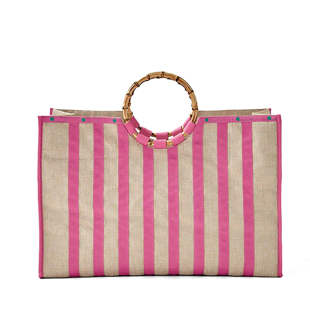 Stripe Flamingo Large Bamboo Book Tote Bag