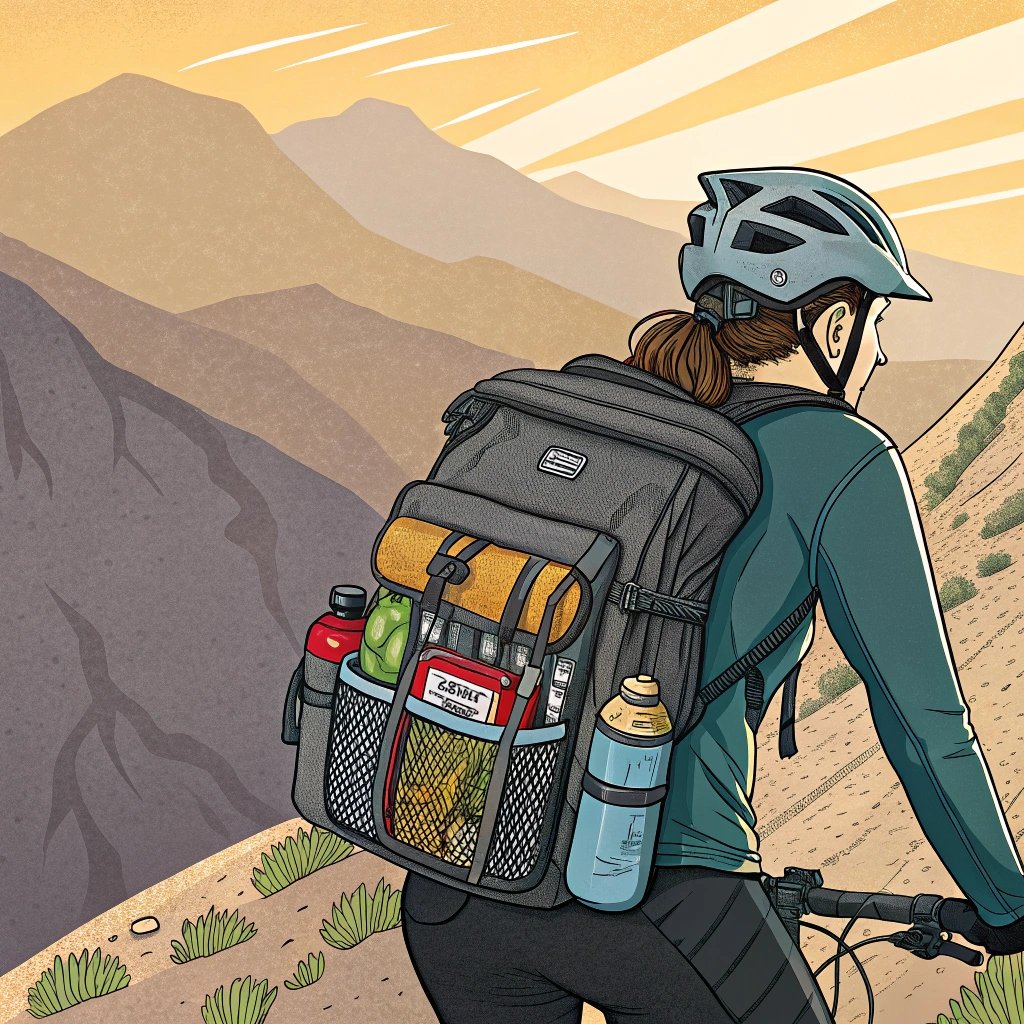 Cyclist resting at scenic mountain viewpoint, peaceful sunset ride