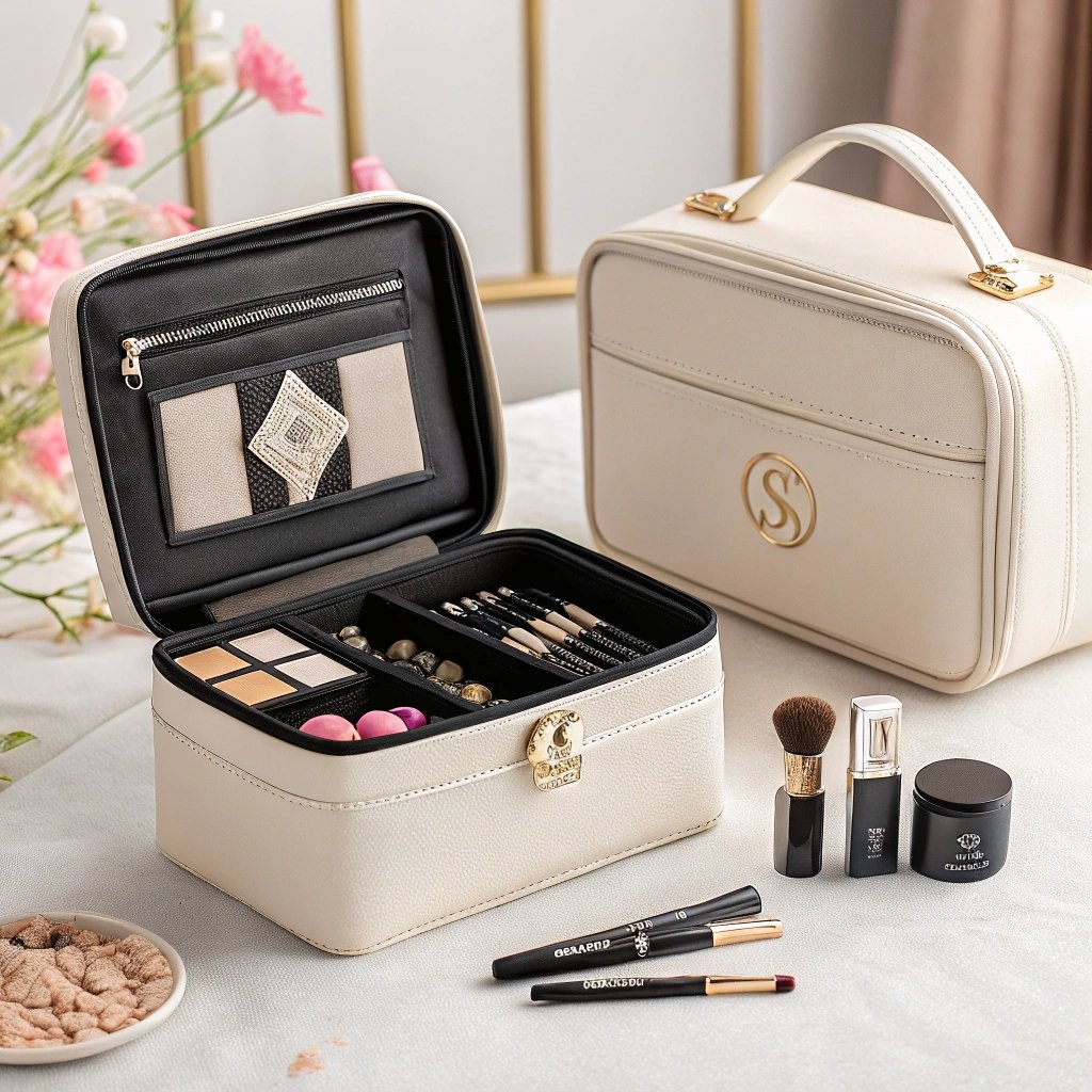 Elegant cosmetic case with beauty tools