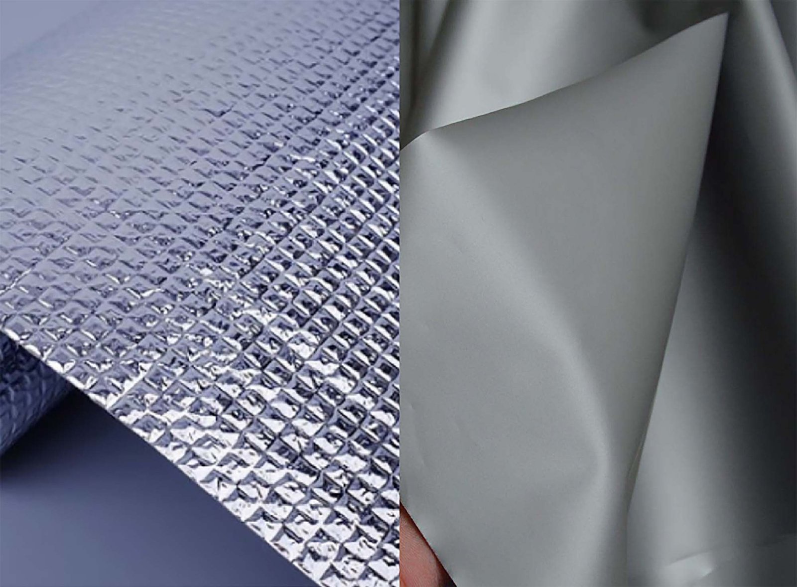 A comparison image showing PEVA lining next to aluminum foil lining