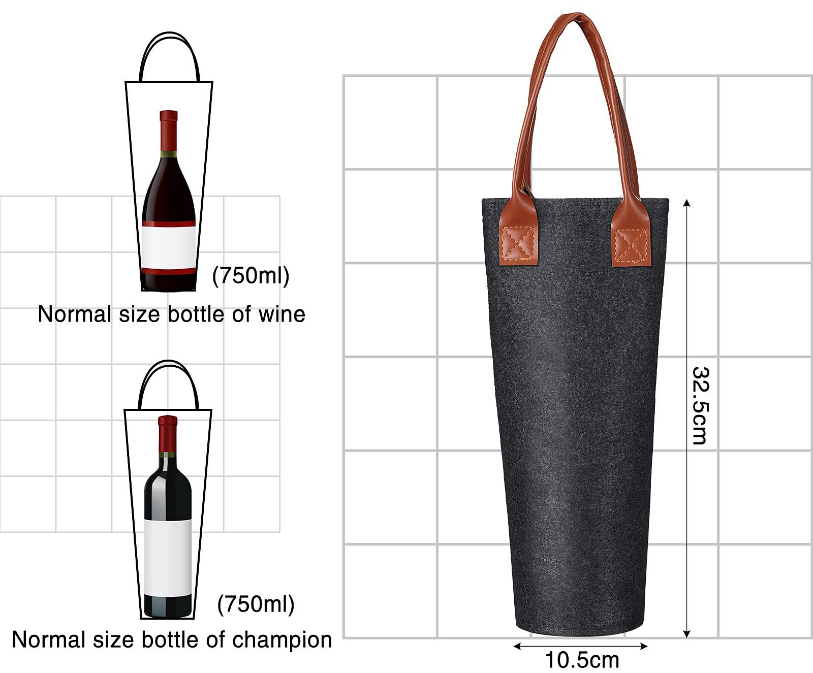 Technical drawing of wine bag specs