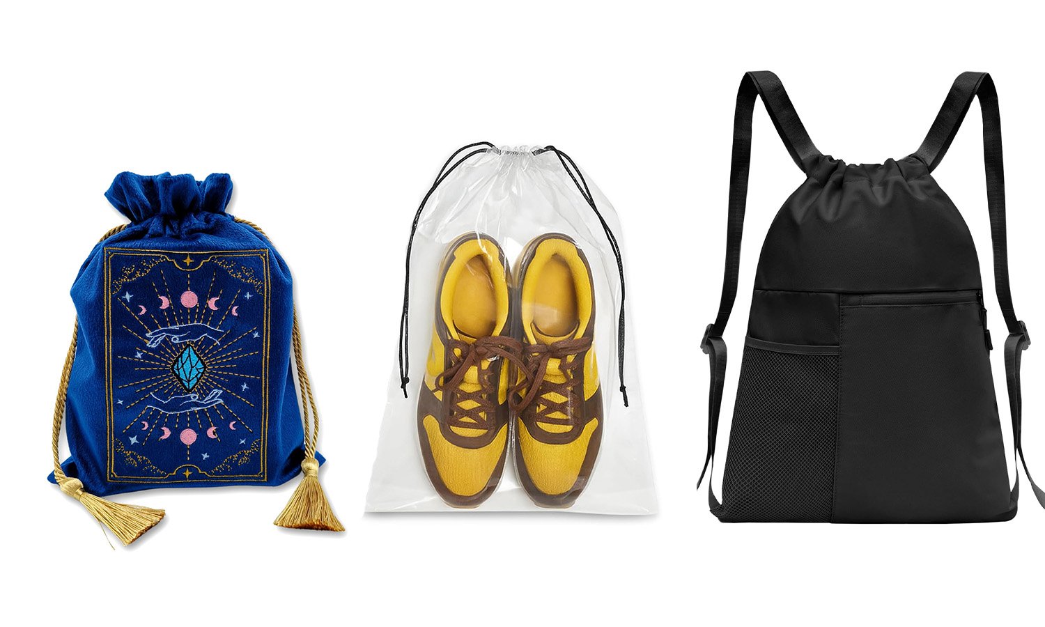 Visual guide of items fitting into different bag sizes