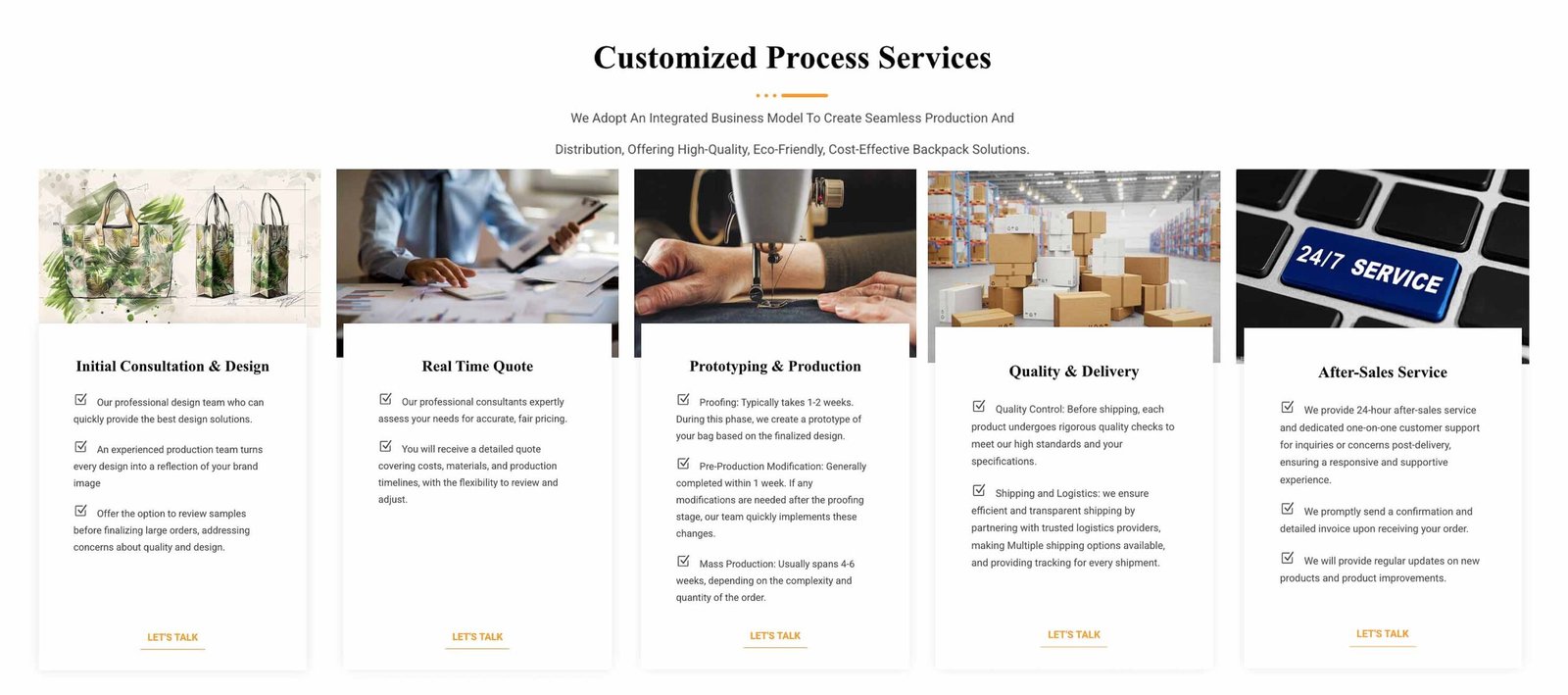 Bag manufacturing process from sampling to shipping