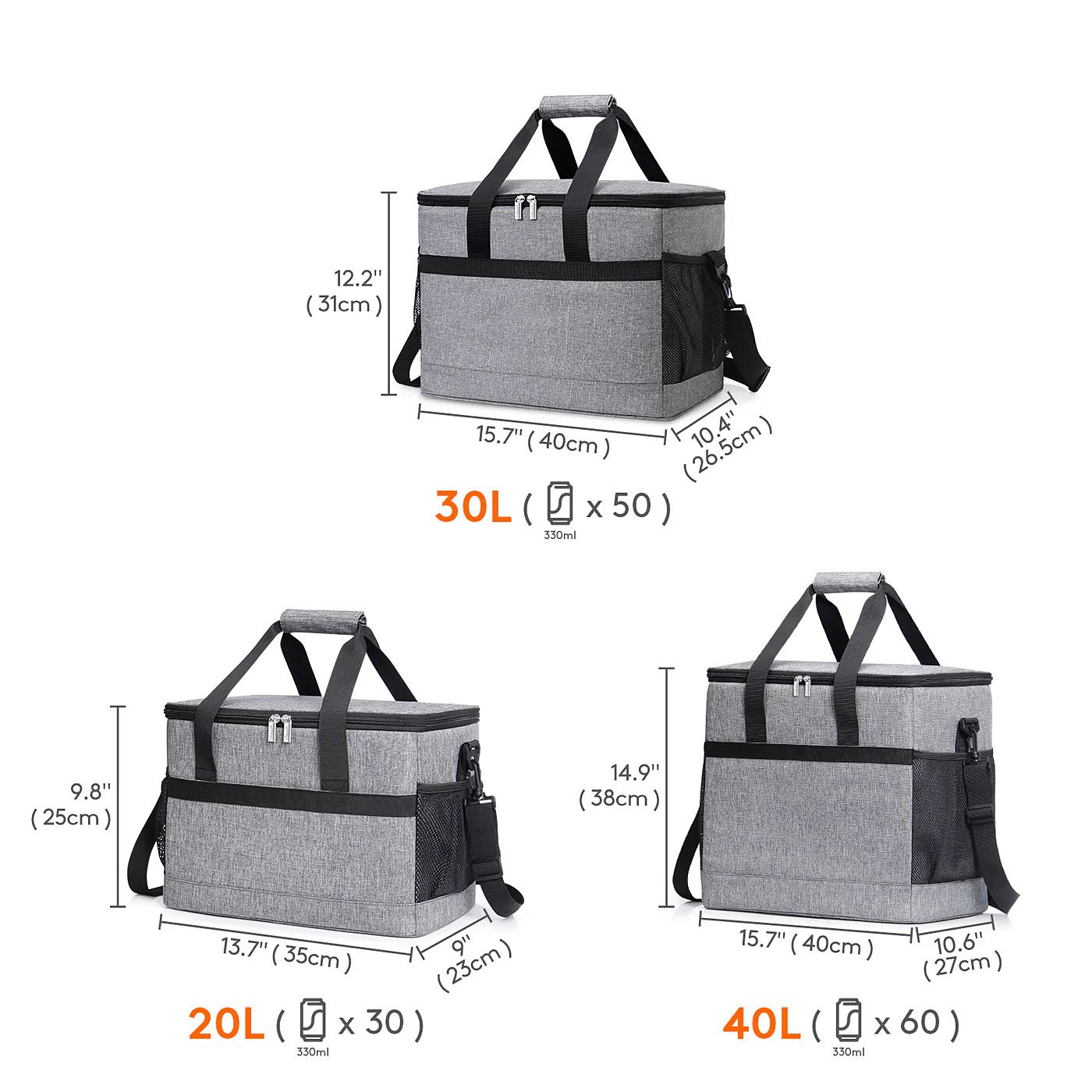insulated bag size and capacity chart