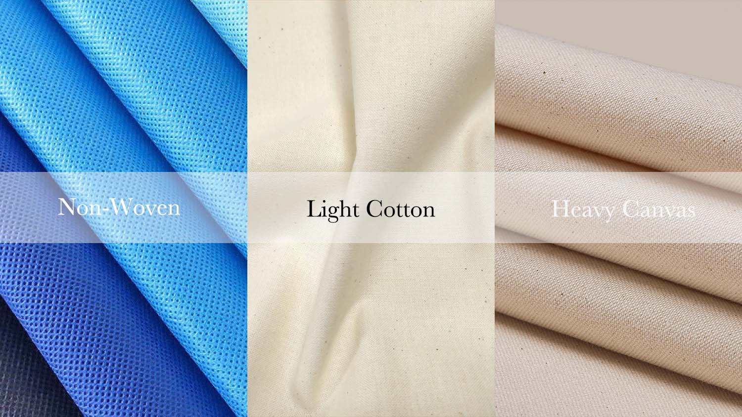 Close up of canvas material vs non-woven material