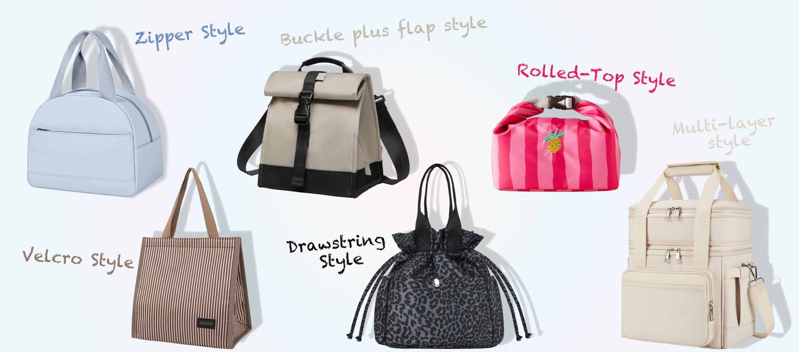 lunch bag zipper Velcro roll top closure