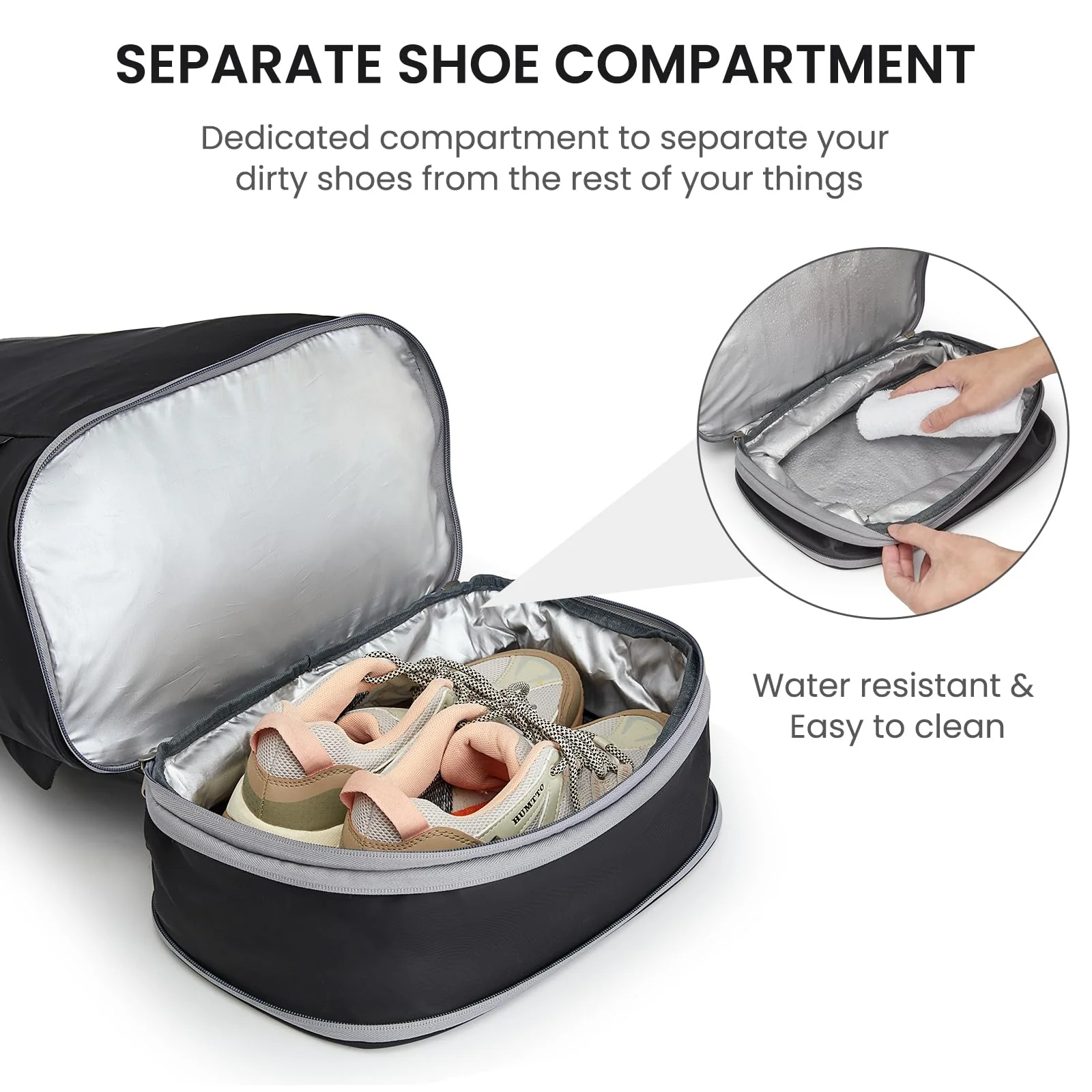 ventilated shoe and wet pocket backpack