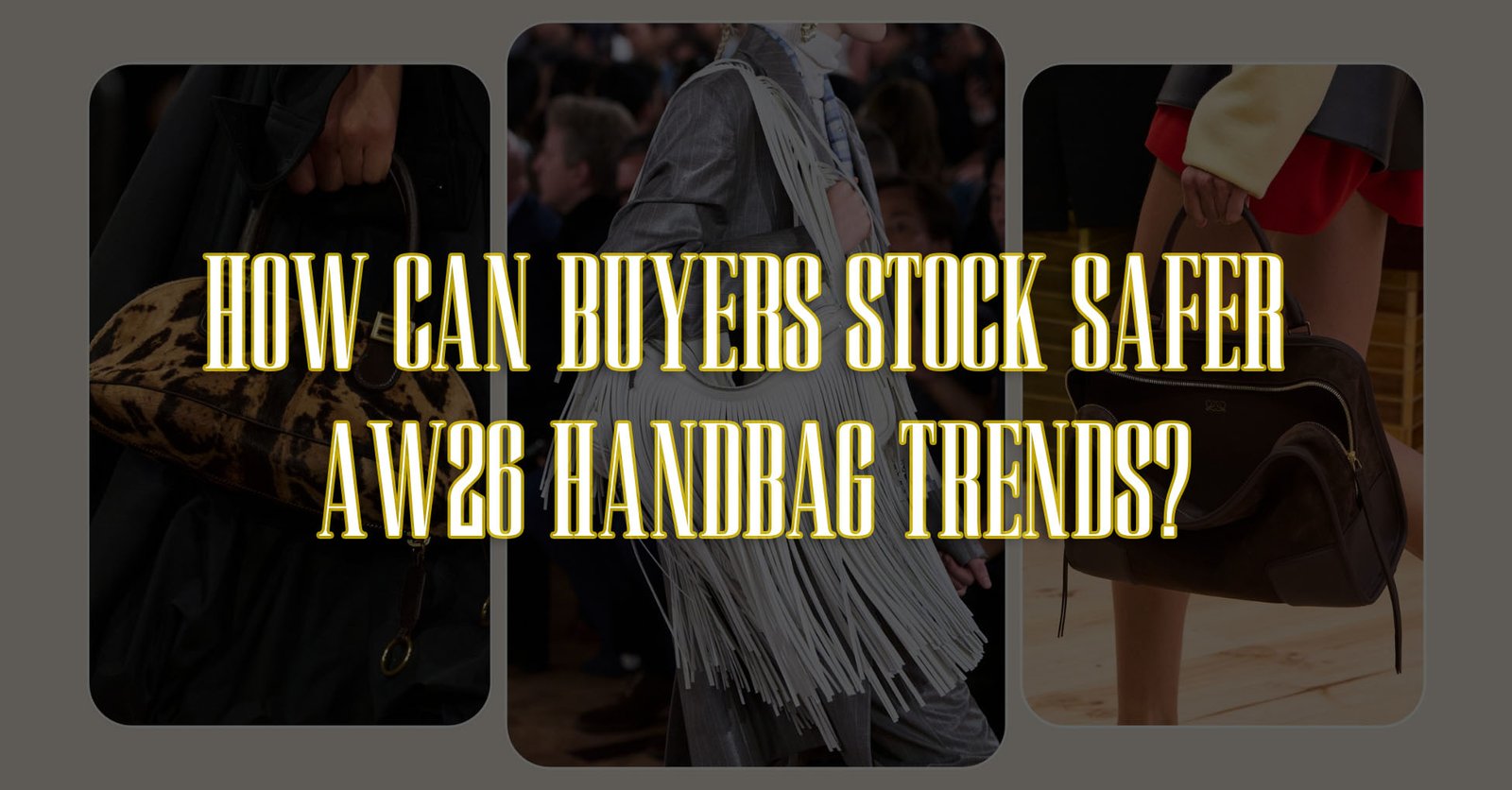 Buyer reviewing handbag samples and trend reports at desk