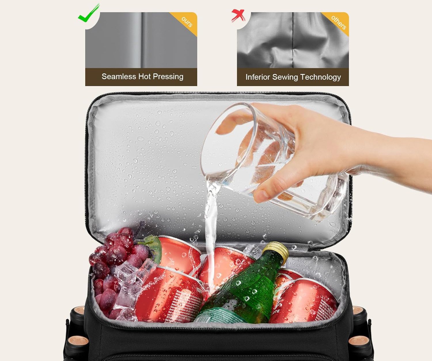 cooler backpack liner seam construction