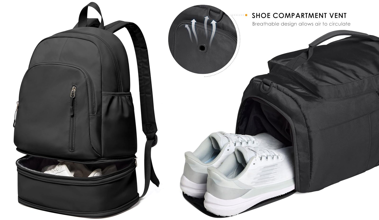 Sports backpack with separate shoe compartment design