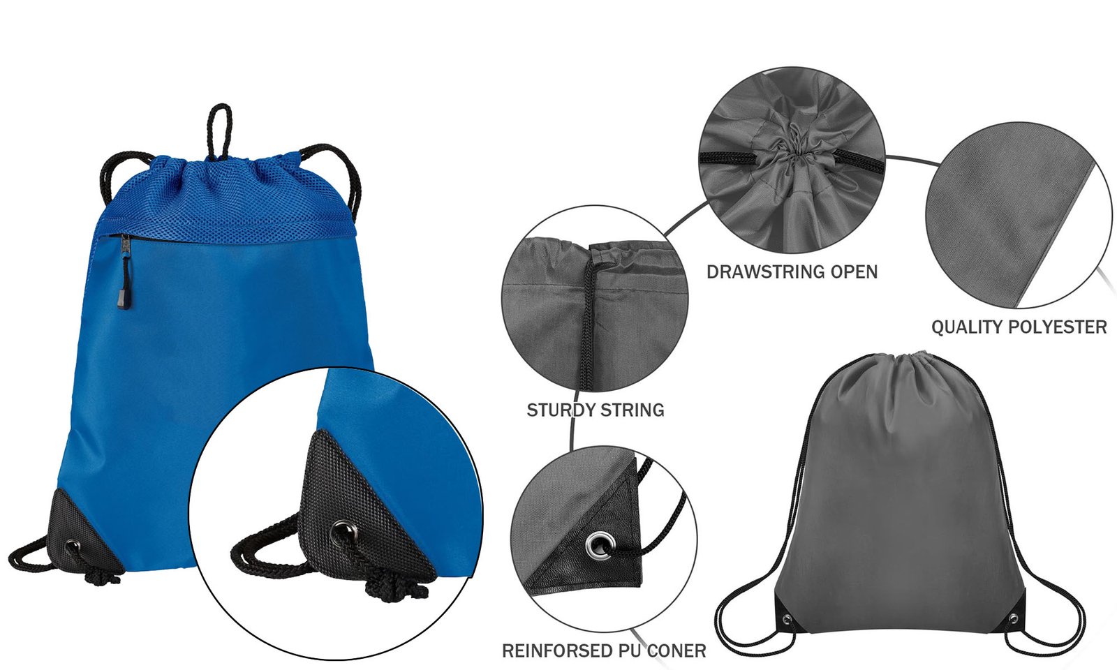 drawstring bag reinforced corners and inner pocket