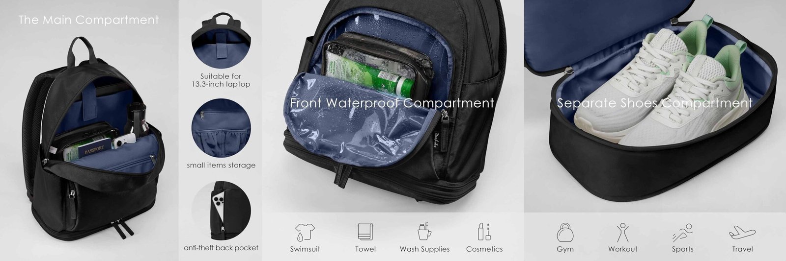 gym to work backpack compartments