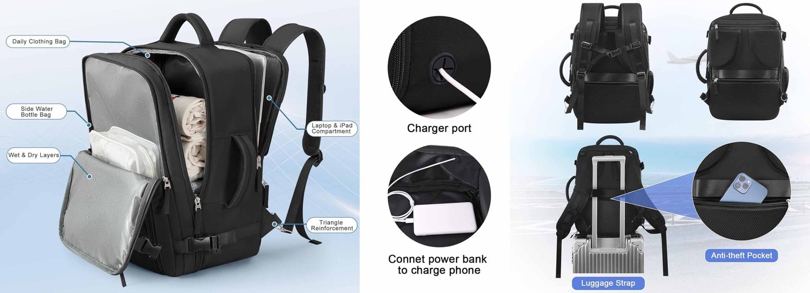 rPET laptop backpacks with laptop sleeve and commuter features
