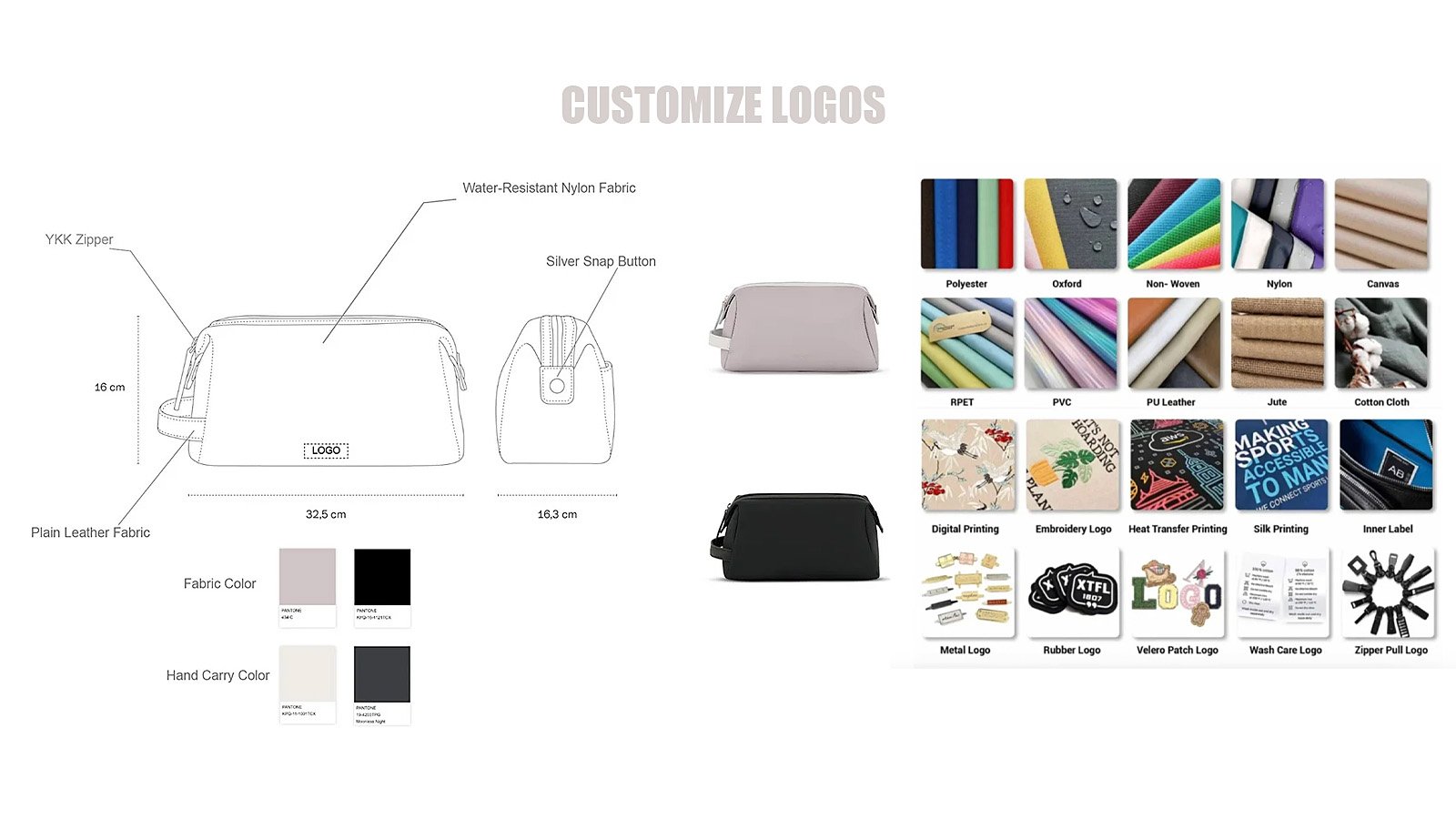 custom amenity bags with logo and color customization