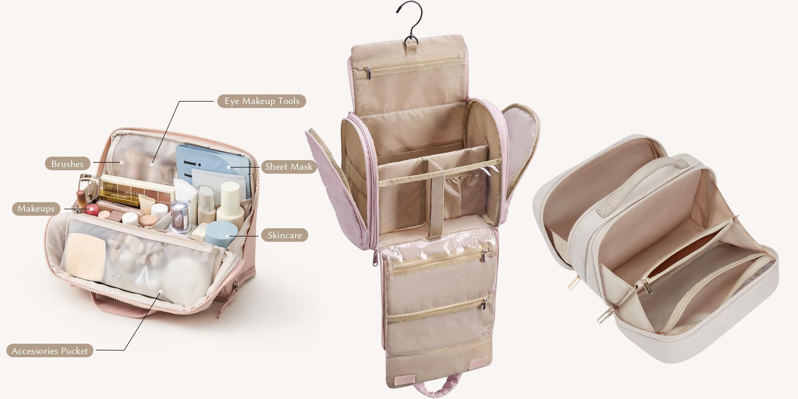 toiletry bag compartments for brushes and palettes