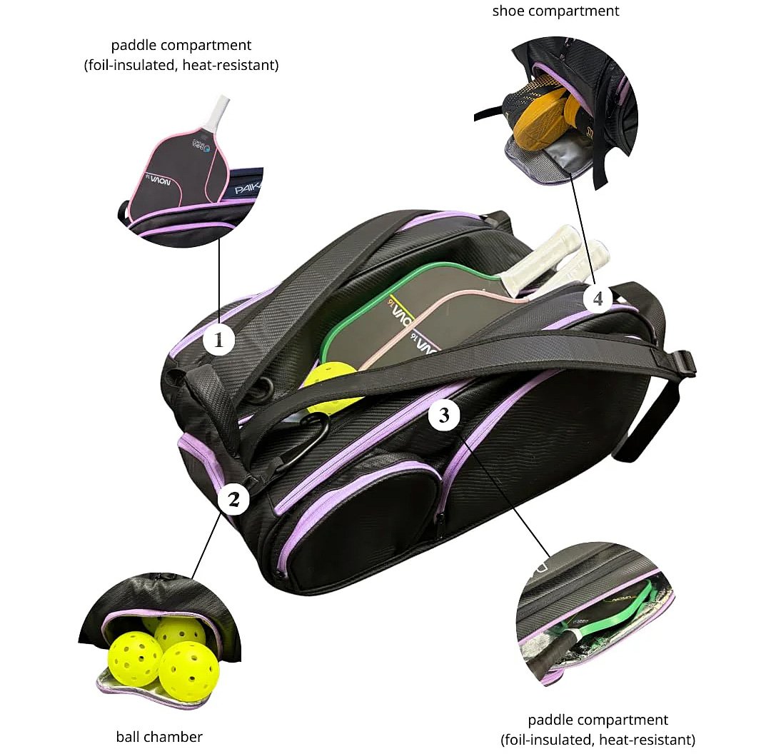 pickleball bag compartments paddle ball shoe pockets