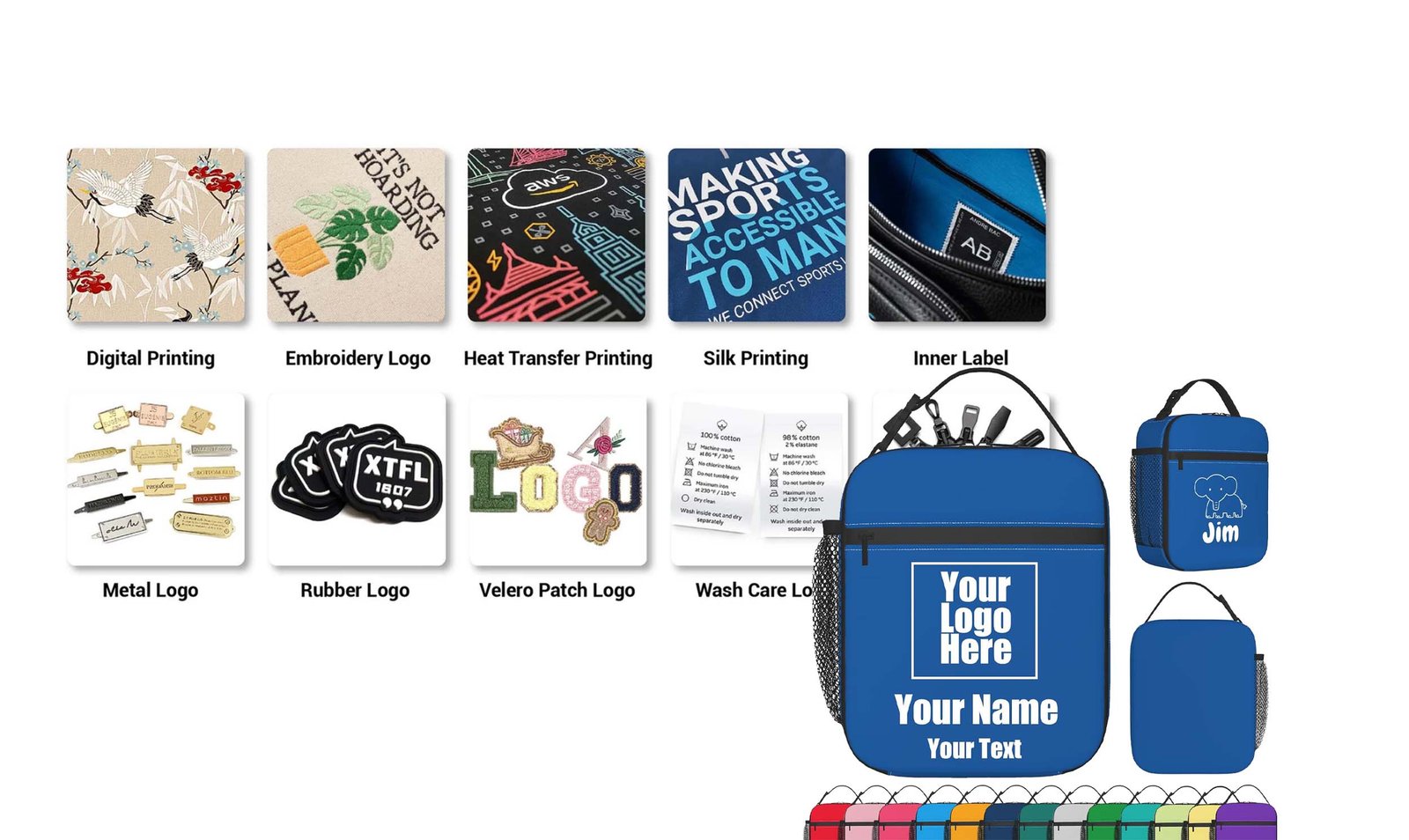 custom wellness lunch bags with logo pocket and printed insert