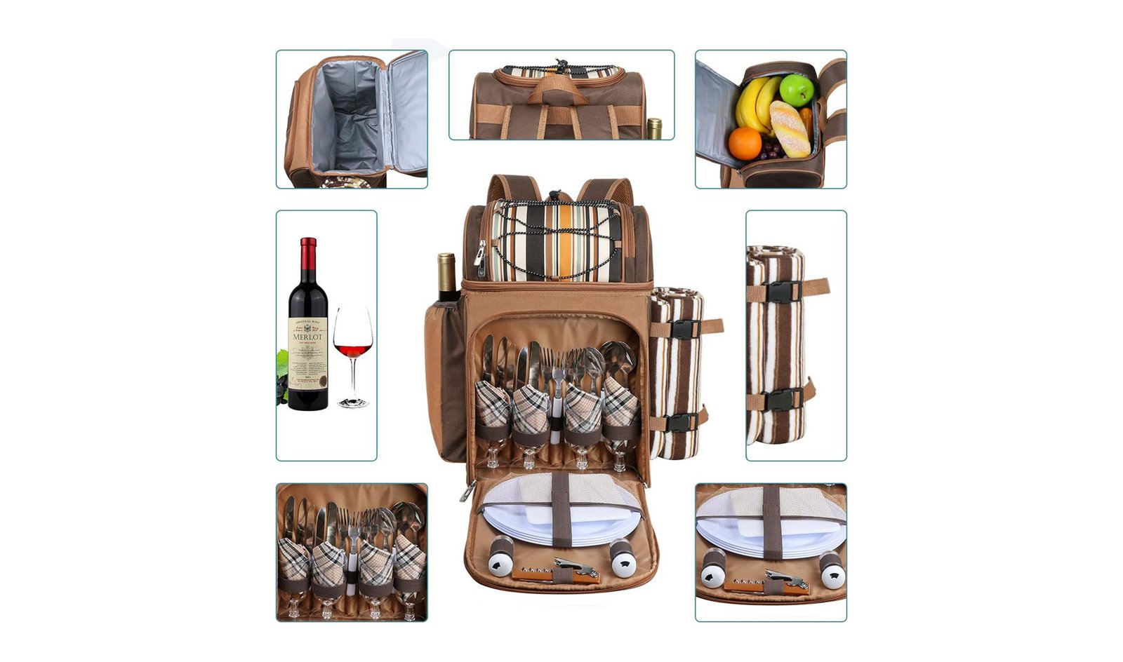 insulated picnic backpacks with food bottle and cutlery compartments