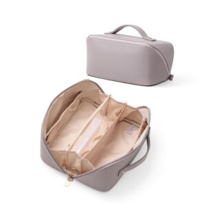 Wide-Opening PU Leather Cosmetic Bag