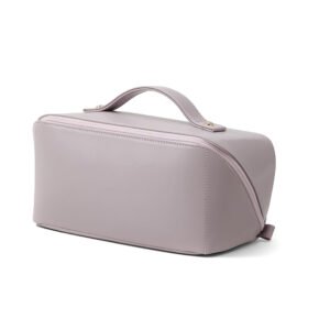Wide-Opening PU Leather Cosmetic Bag