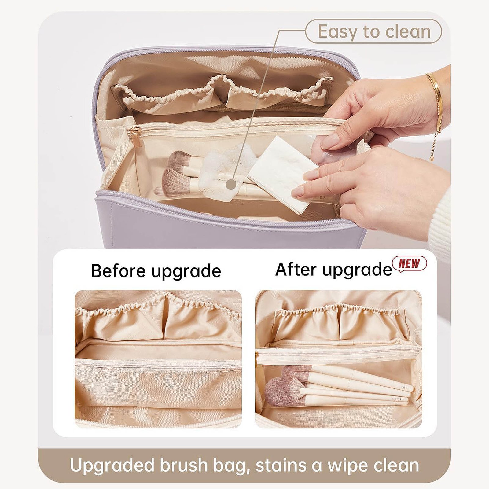 Wide-Opening PU Leather Cosmetic Bag