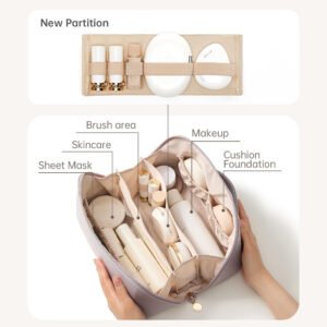 Wide-Opening PU Leather Cosmetic Bag