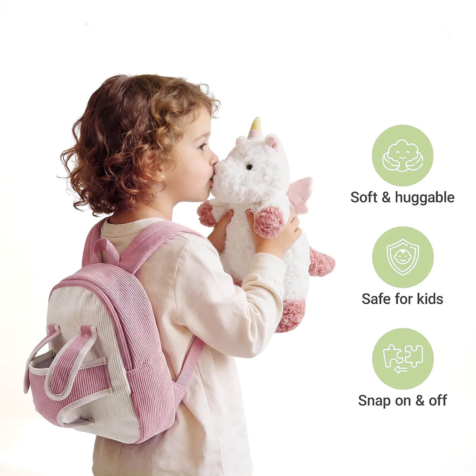 Children’s backpack with a detachable plush toy