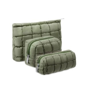 3-Piece Puffy Quilted Makeup Bag Set