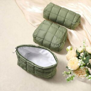 3-Piece Puffy Quilted Makeup Bag Set