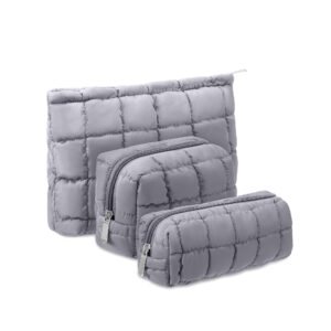 3-Piece Puffy Quilted Makeup Bag Set