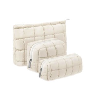 3-Piece Puffy Quilted Makeup Bag Set