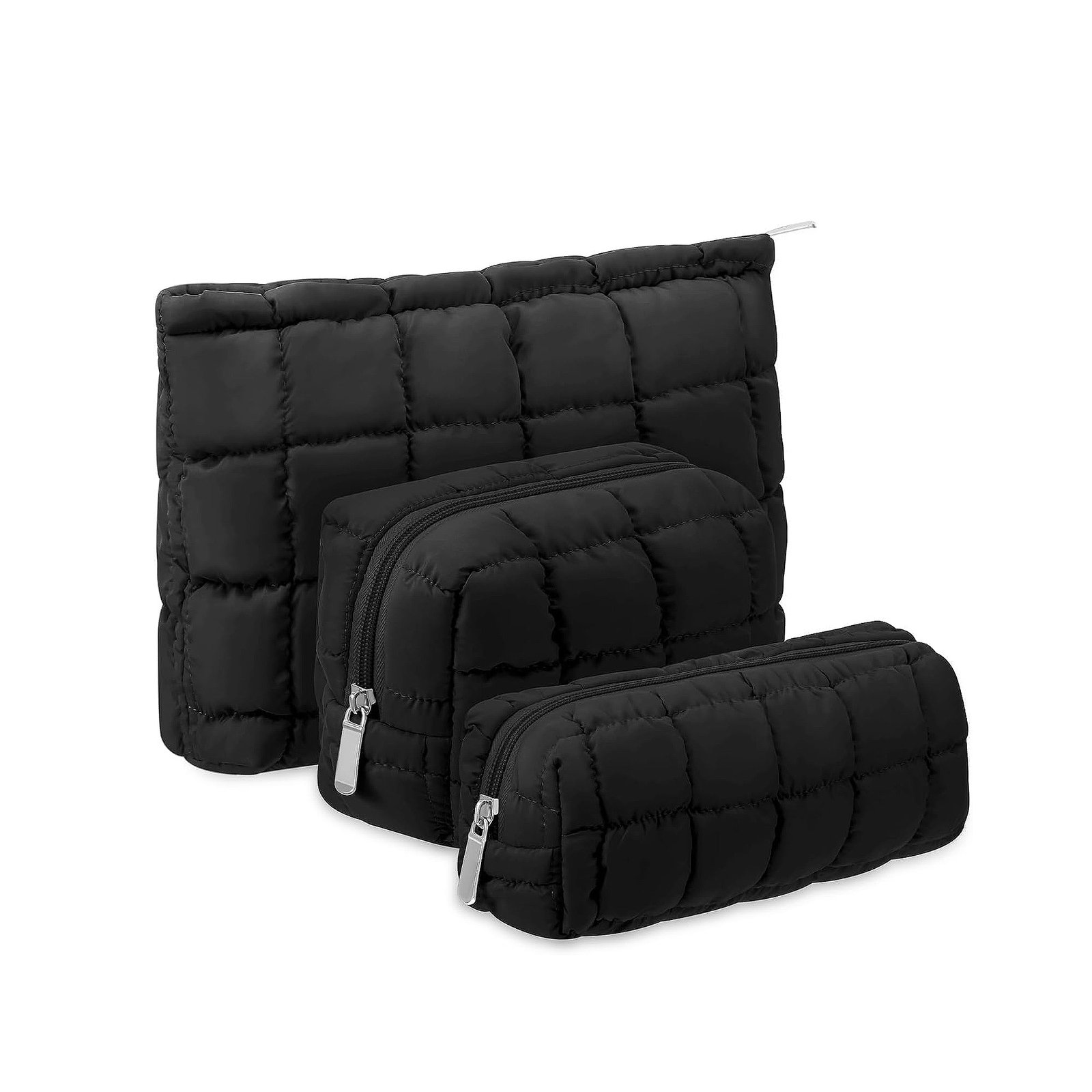 3-Piece Puffy Quilted Makeup Bag Set
