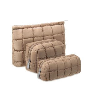 3-Piece Puffy Quilted Makeup Bag Set
